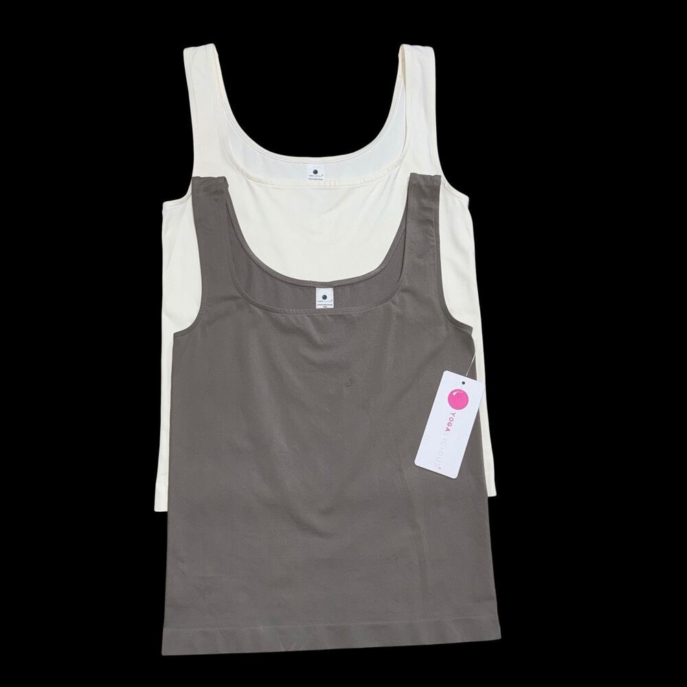 Yogalicious 2 Pack Taupe and Beige Women's Sleeveless Scoop Neck Tank Size /M